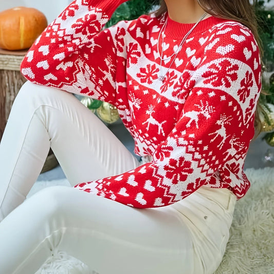 Women's Fair Isle Sweater, Festive Holiday Knit Top