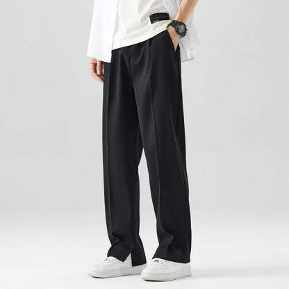 Men's khaki breathable wide leg pants with mid rise waist and button fly