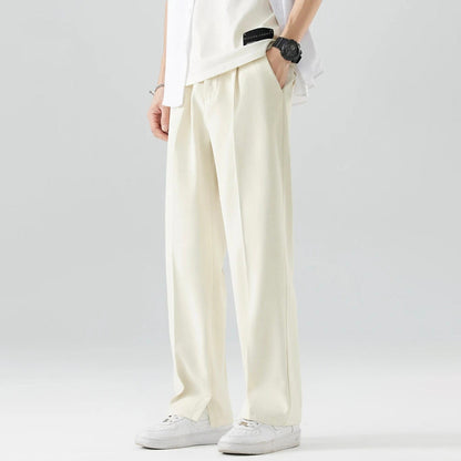 Men's khaki breathable wide leg pants with mid rise waist and button fly