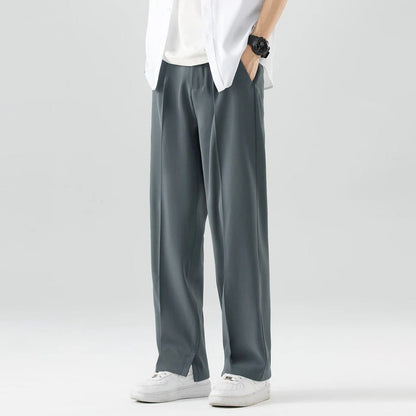 Men's khaki breathable wide leg pants with mid rise waist and button fly