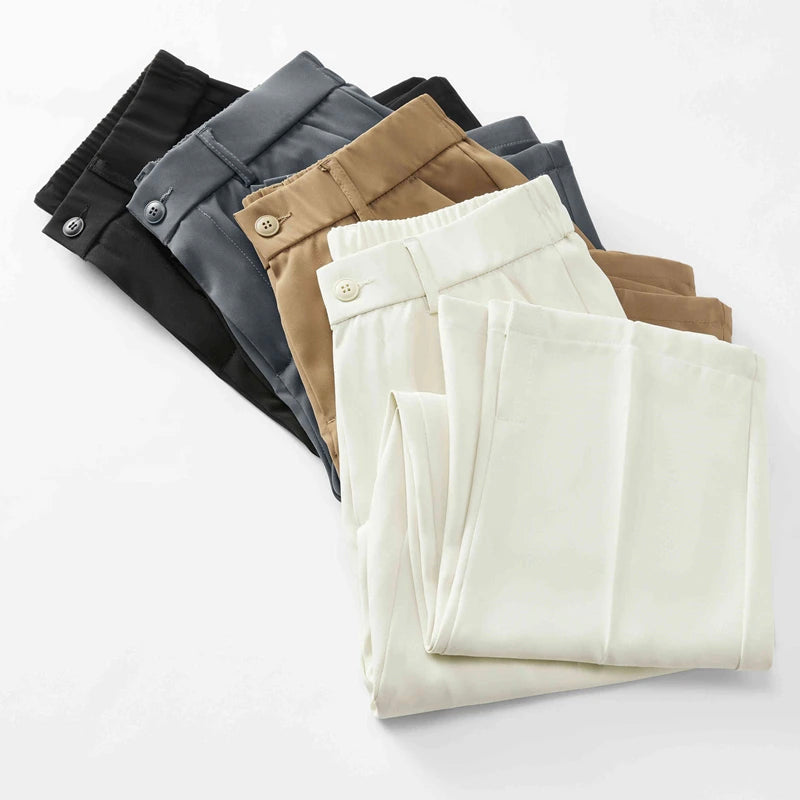 Men's khaki breathable wide leg pants with mid rise waist and button fly