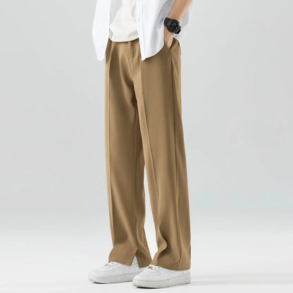 Men's black breathable wide leg pants with mid rise waist and button fly