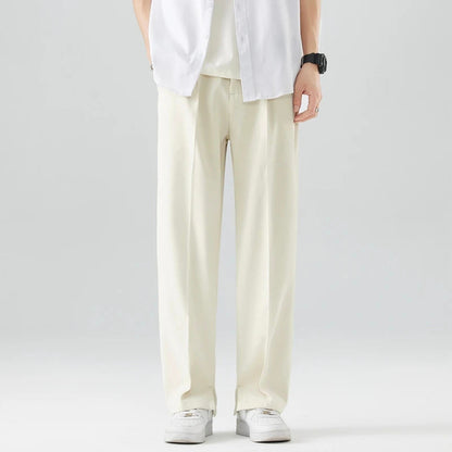 Men's black breathable wide leg pants with mid rise waist and button fly