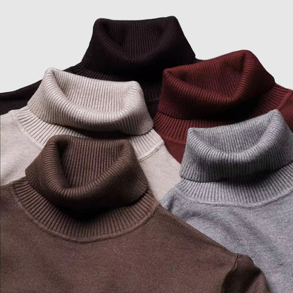 Men's brown turtleneck sweater in soft knit texture
