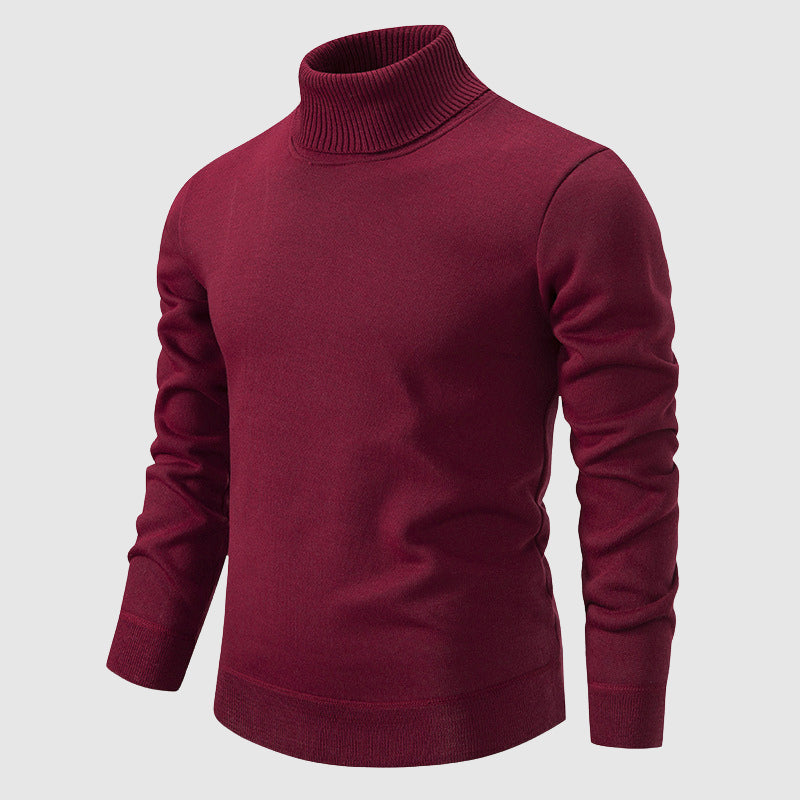 Men's brown turtleneck sweater in soft knit texture