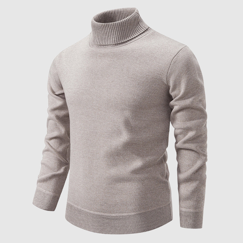 Men's brown turtleneck sweater in soft knit texture