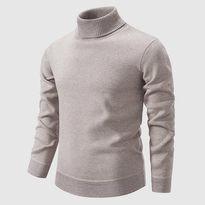Men's brown turtleneck sweater in soft knit texture