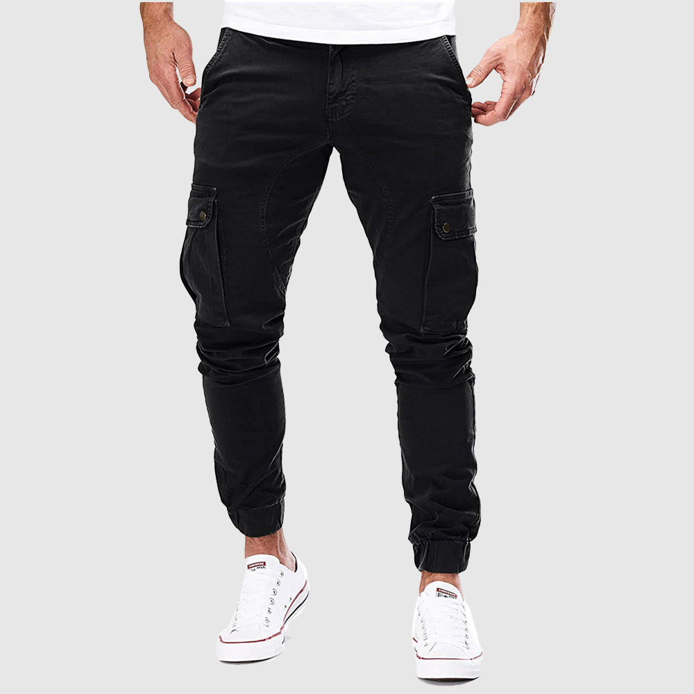 Men's green breathable cotton blend utility pants with multi pocket design