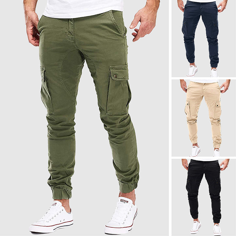 Men's green breathable cotton blend utility pants with multi pocket design