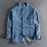 Damian | Men's Washed Denim Shirt with Chest Pockets and Long Sleeves, Button Up