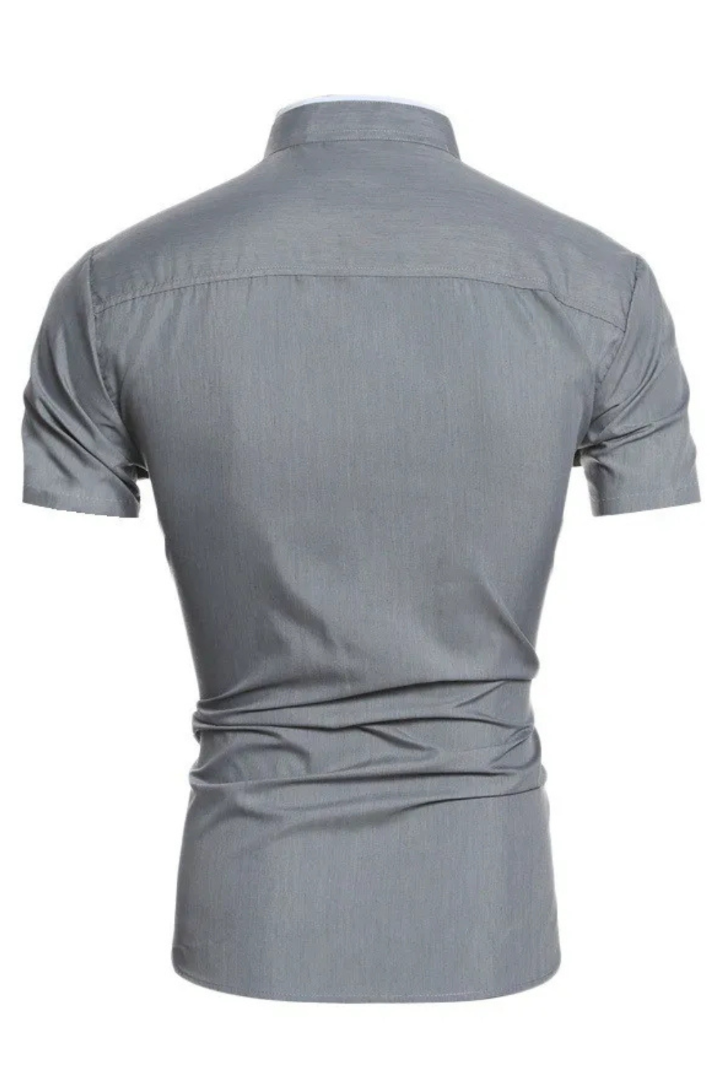 Men's black slim fit short sleeve stand collar shirt