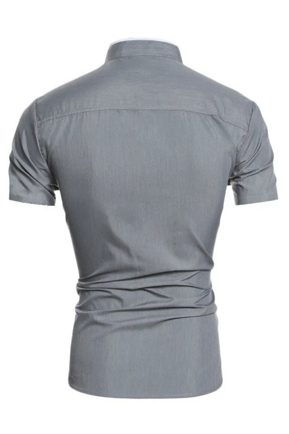 Men's black slim fit short sleeve stand collar shirt