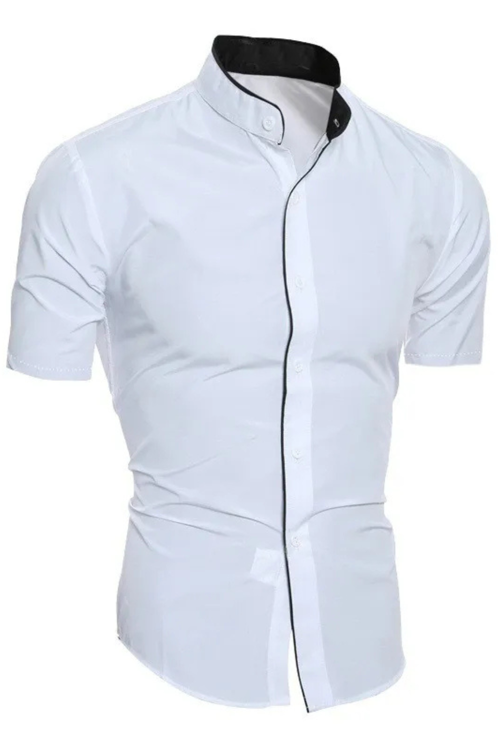 Men's grey slim fit short sleeve stand collar shirt
