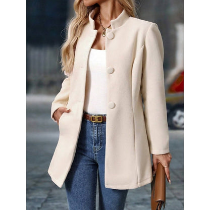 Single-Breasted Stand-Collar Winter Coat with Front Pockets