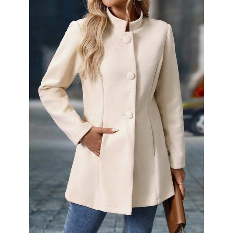 Single-Breasted Stand-Collar Winter Coat with Front Pockets – view 2