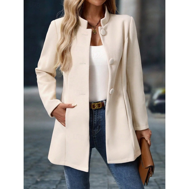 Single-Breasted Stand-Collar Winter Coat with Front Pockets – view 4