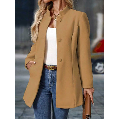 Yellow Single-Breasted Stand-Collar Winter Coat with Front Pockets