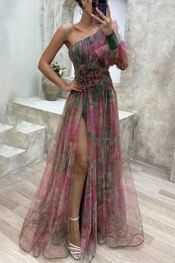 Fiona | One Shoulder Dress Floral Print Formal 2