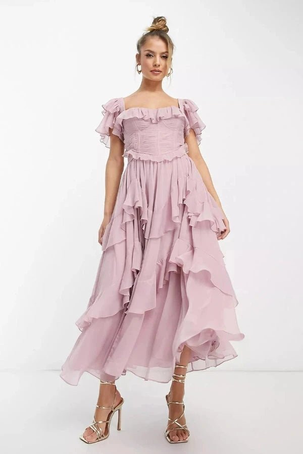 Fiona | Tiered Dress Off Shoulder Ruffle Midi 0