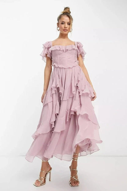 Fiona | Tiered Dress Off Shoulder Ruffle Midi 0