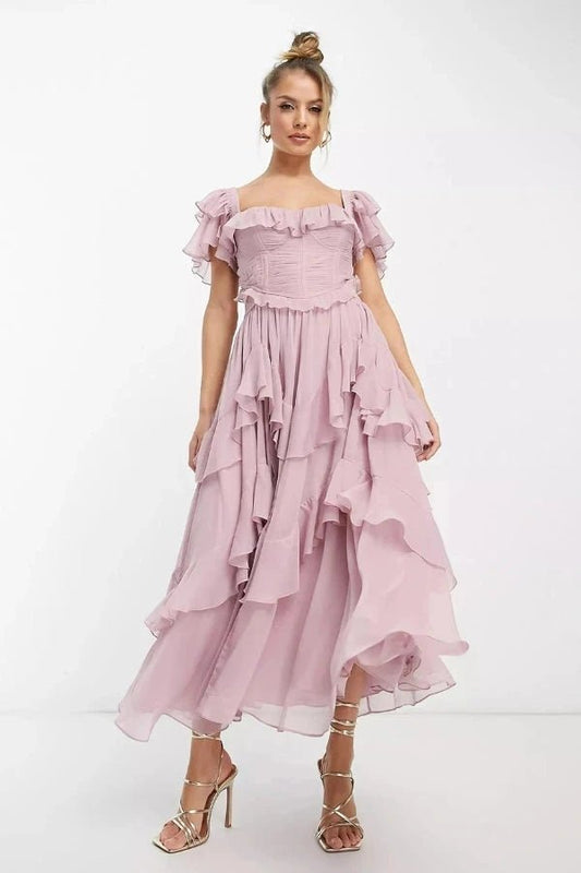 Fiona | Tiered Dress Off Shoulder Ruffle Midi 0