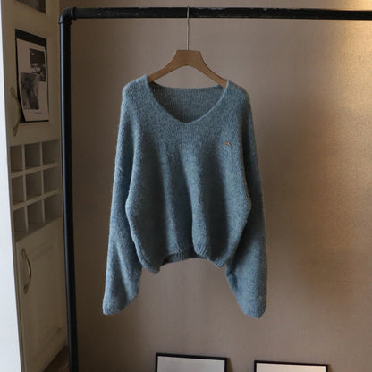 Women's brown deep v neck knit pullover sweater with soft drape
