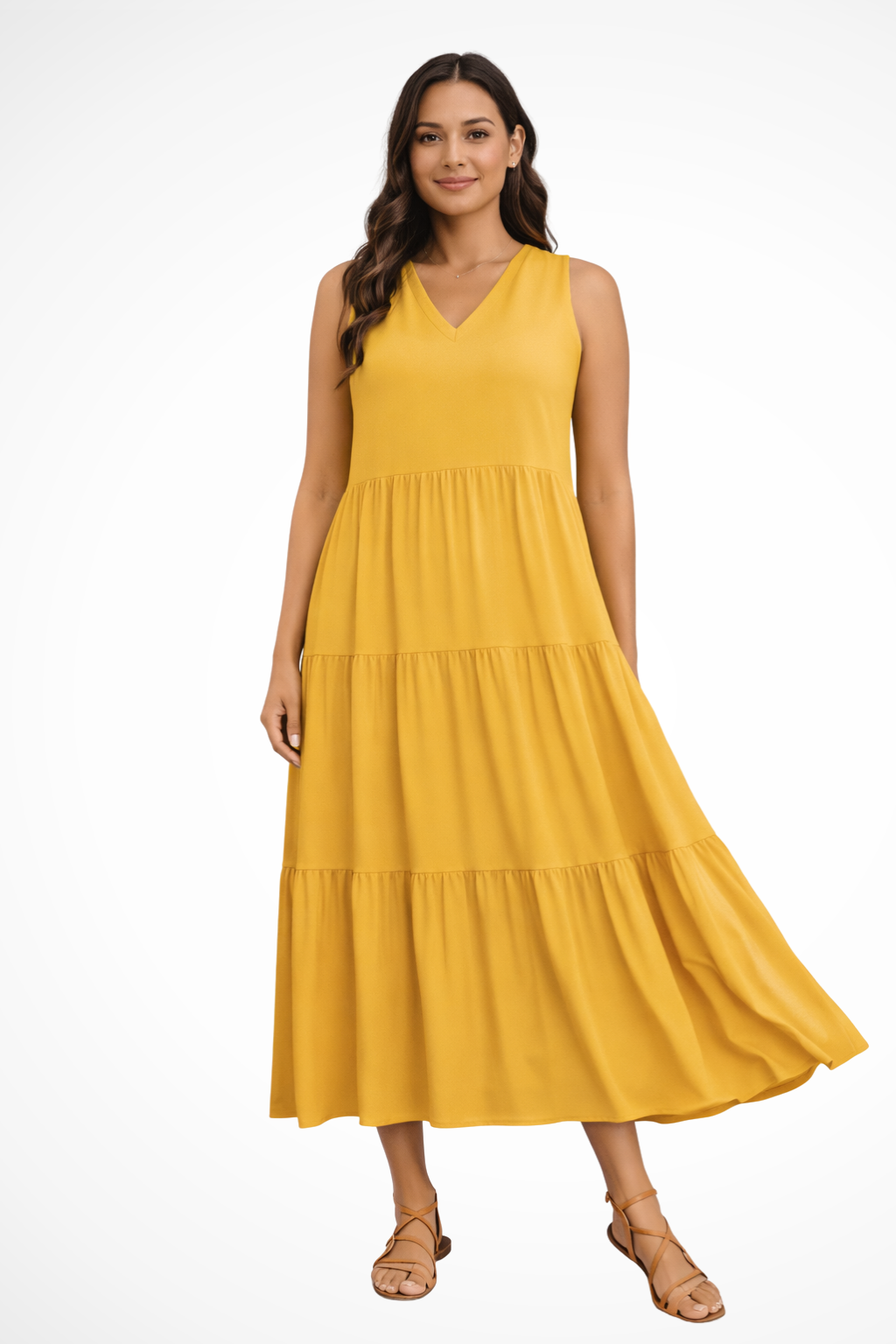 Women's green sleeveless tiered v-neck maxi summer dress