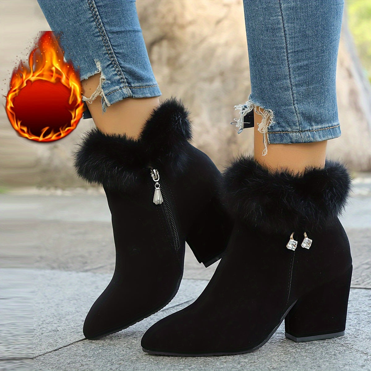 Block-Heel Ankle Boots with Pointed Toe – view 5