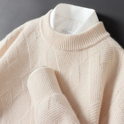 Men's gray soft cashmere blend knit pullover sweater with ribbed cuffs