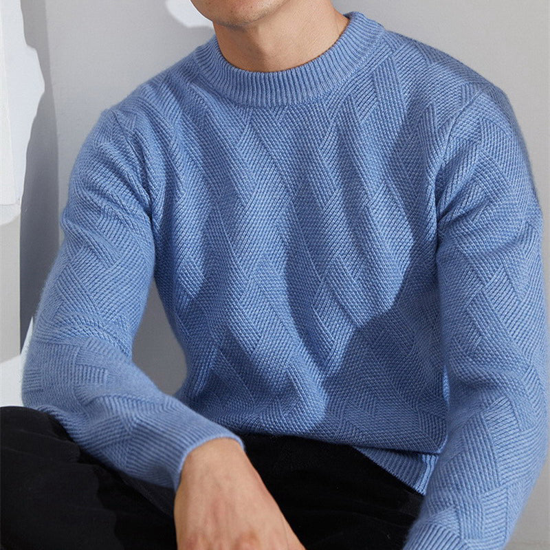 Men's gray soft cashmere blend knit pullover sweater with ribbed cuffs