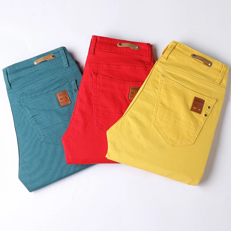 Men's blue slim fit straight leg stretch jeans in midweight denim