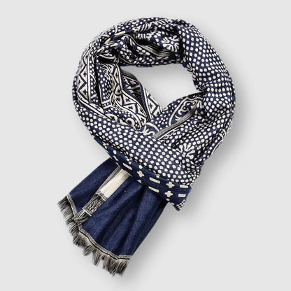Men's blue cotton blend scarf with patterned weave