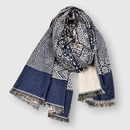 Men's black cotton blend scarf with patterned weave