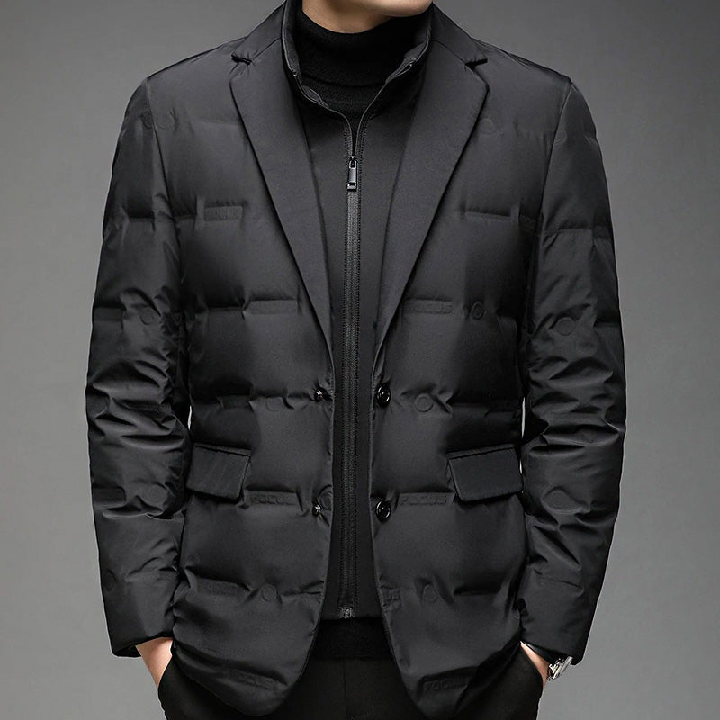 Men's green insulated duck down puffer jacket with zip front