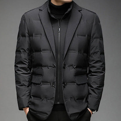Men's green insulated duck down puffer jacket with zip front