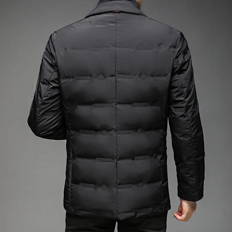 Men's green insulated duck down puffer jacket with zip front