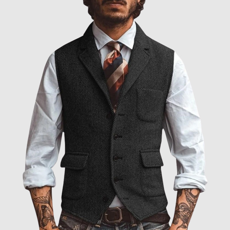 Men's khaki herringbone suit vest in slim fit for formal wear