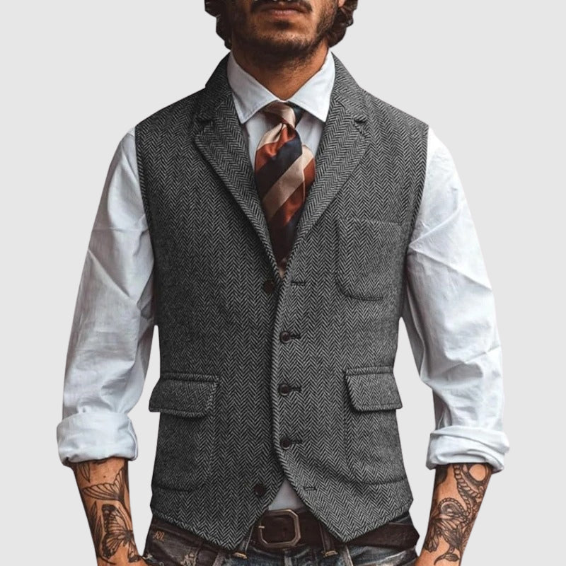 Men's khaki herringbone suit vest in slim fit for formal wear