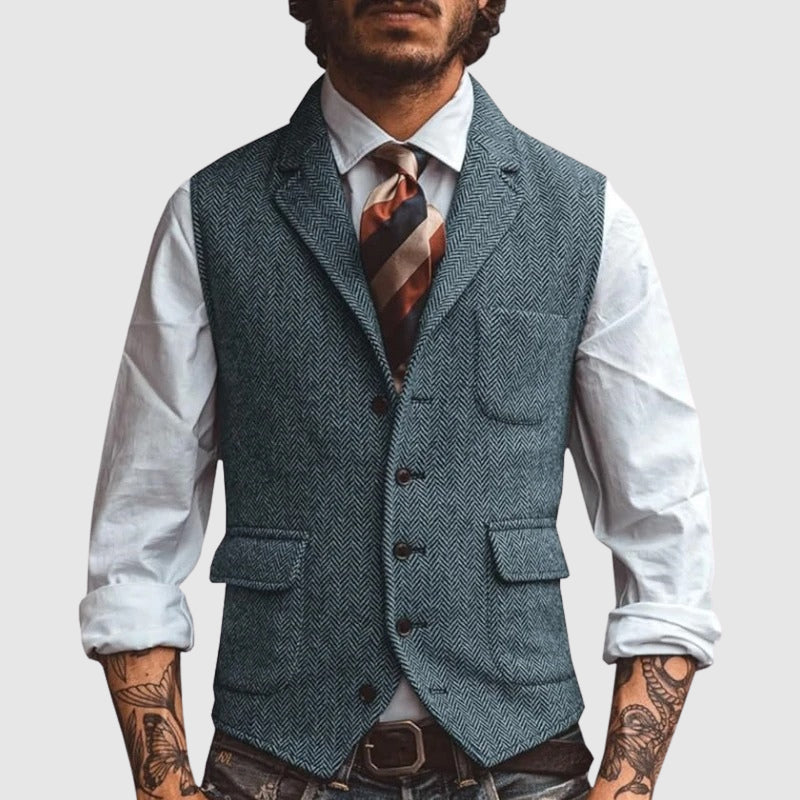 Men's khaki herringbone suit vest in slim fit for formal wear