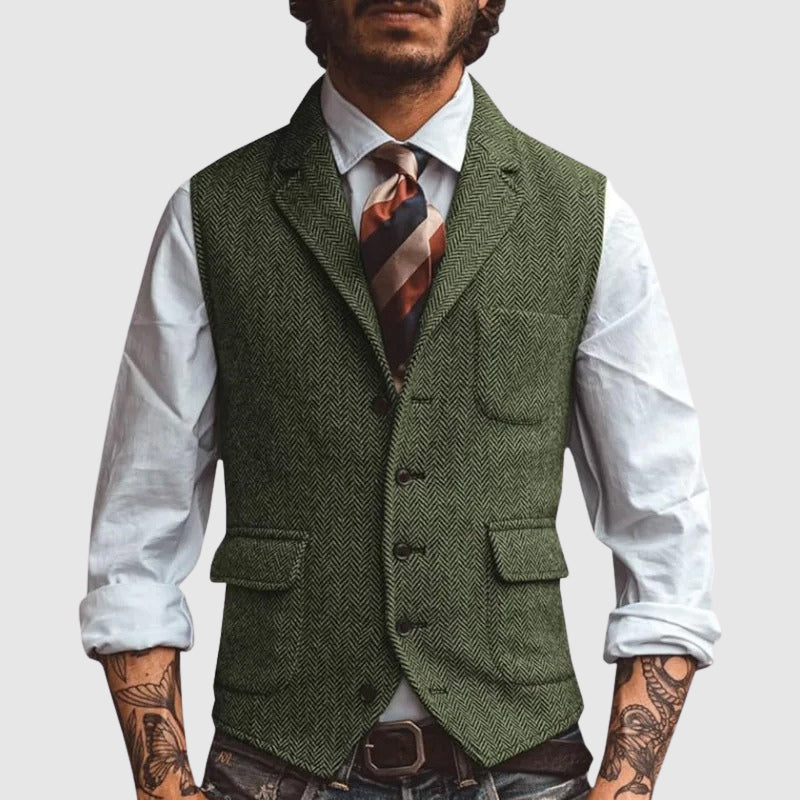 Men's khaki herringbone suit vest in slim fit for formal wear
