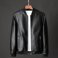 Bryson | Men's Faux Leather Bomber Jacket with Stand Collar and Ribbed Hem