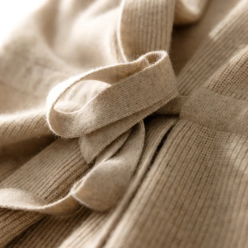 Women's cashmere blend knit vest with waist tie