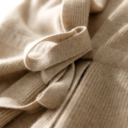 Women's cashmere blend knit vest with waist tie