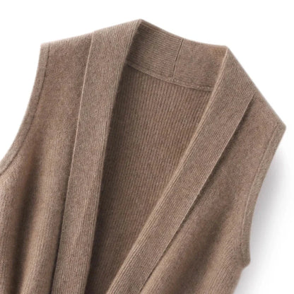 Women's cashmere blend knit vest with waist tie