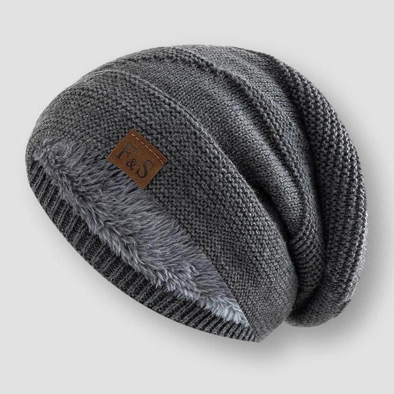 Gray Slouchy Wool Blend Fleece-Lined Beanie