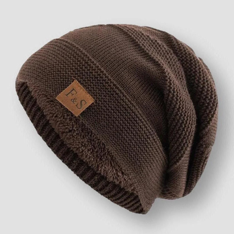 Brown Slouchy Wool Blend Fleece-Lined Beanie