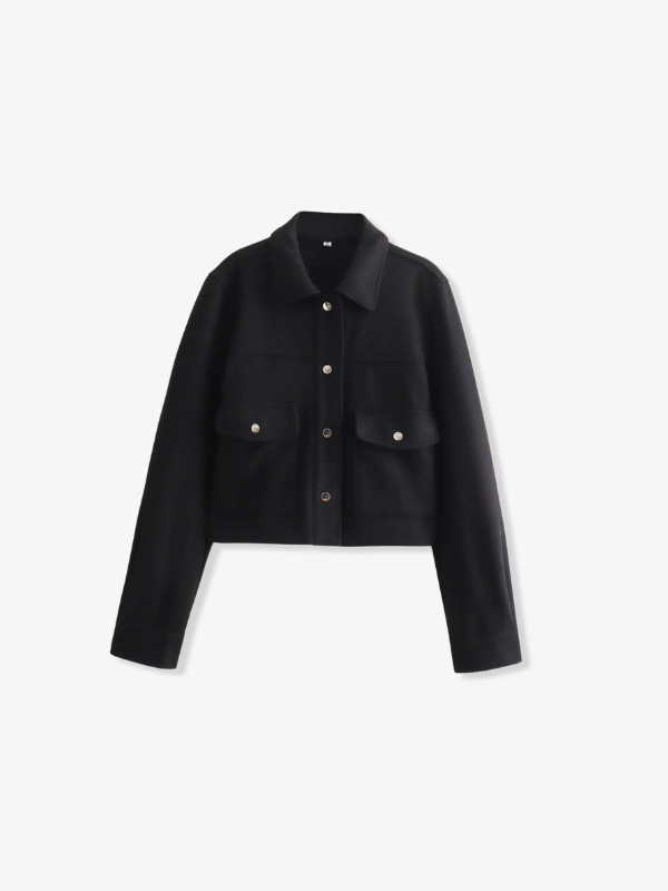 Black Sculpted Longline Winter Coat with Button-Through Front