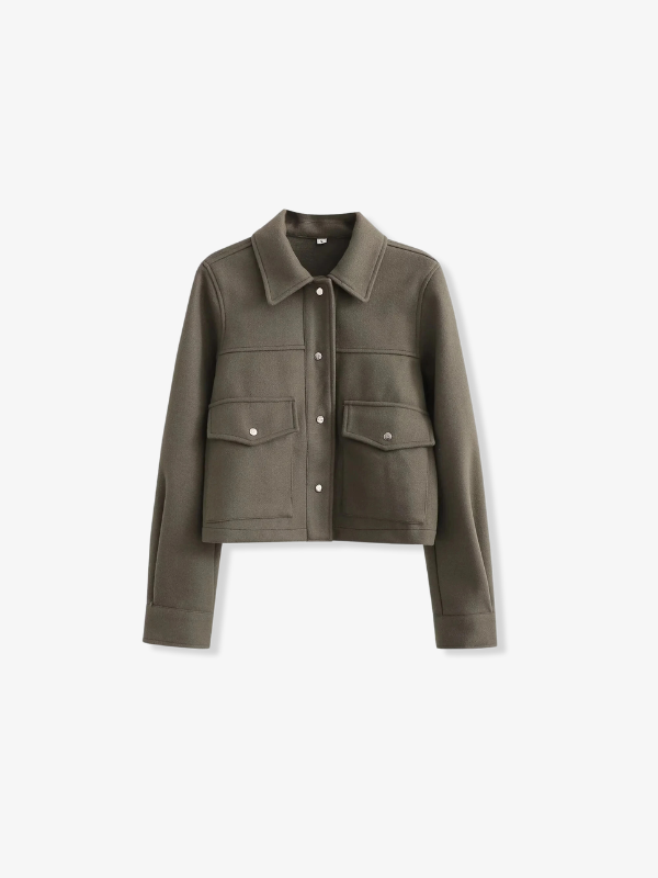 Army Green Sculpted Longline Winter Coat with Button-Through Front