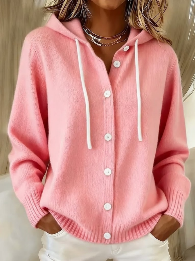 Pink Ribbed Oversized Hooded Cardigan