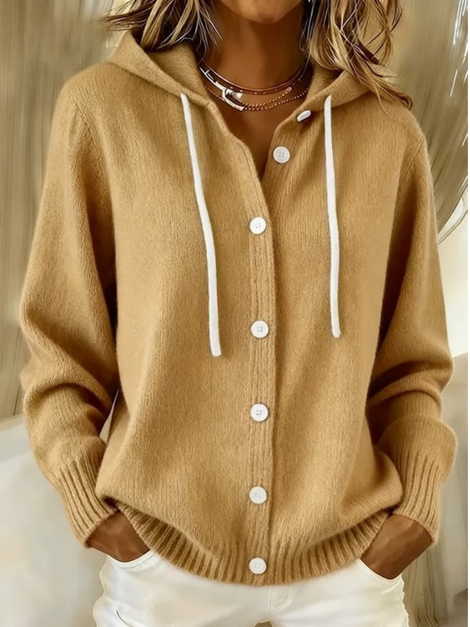 Khaki Ribbed Oversized Hooded Cardigan